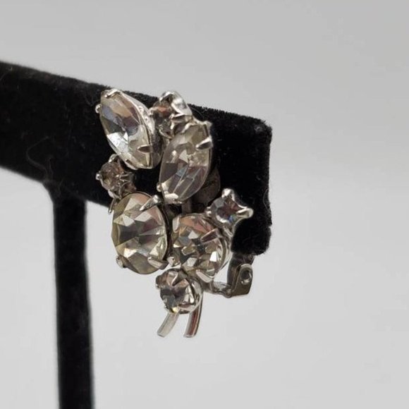 Vtg 70's Signed Keyes Rhinestone Clip-On Earrings - Picture 3 of 7